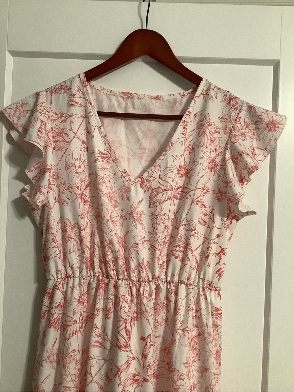 SHEIN Pink Floral V-Neck Maxi Dress with Ruffle Sleeves - Picture 3 of 6